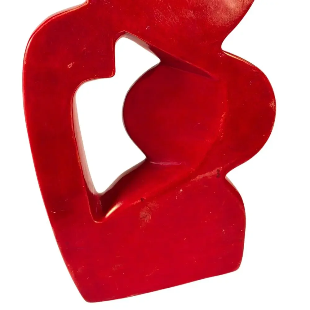 Vintage Modernist Hardstone Sculpture Mother and Child Abstract Red Statue Decor